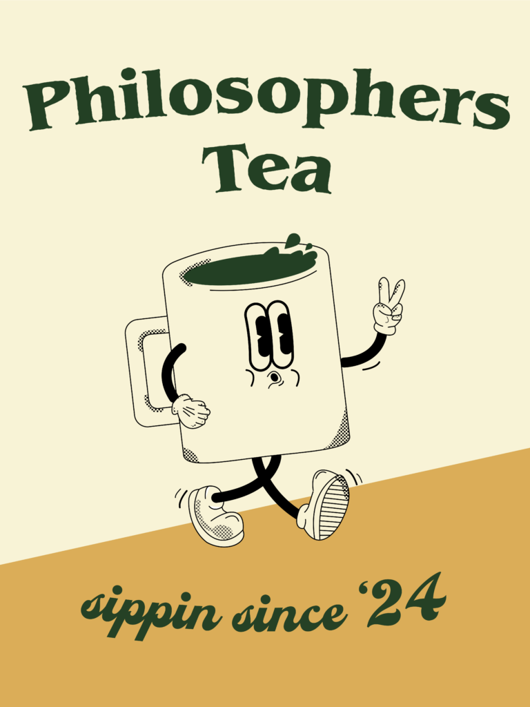 A tea cup mascot with a retro vintage look/