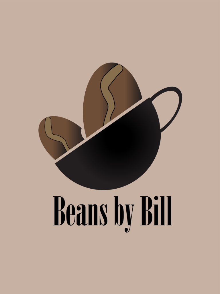 A coffee logo displaying beans in a cup