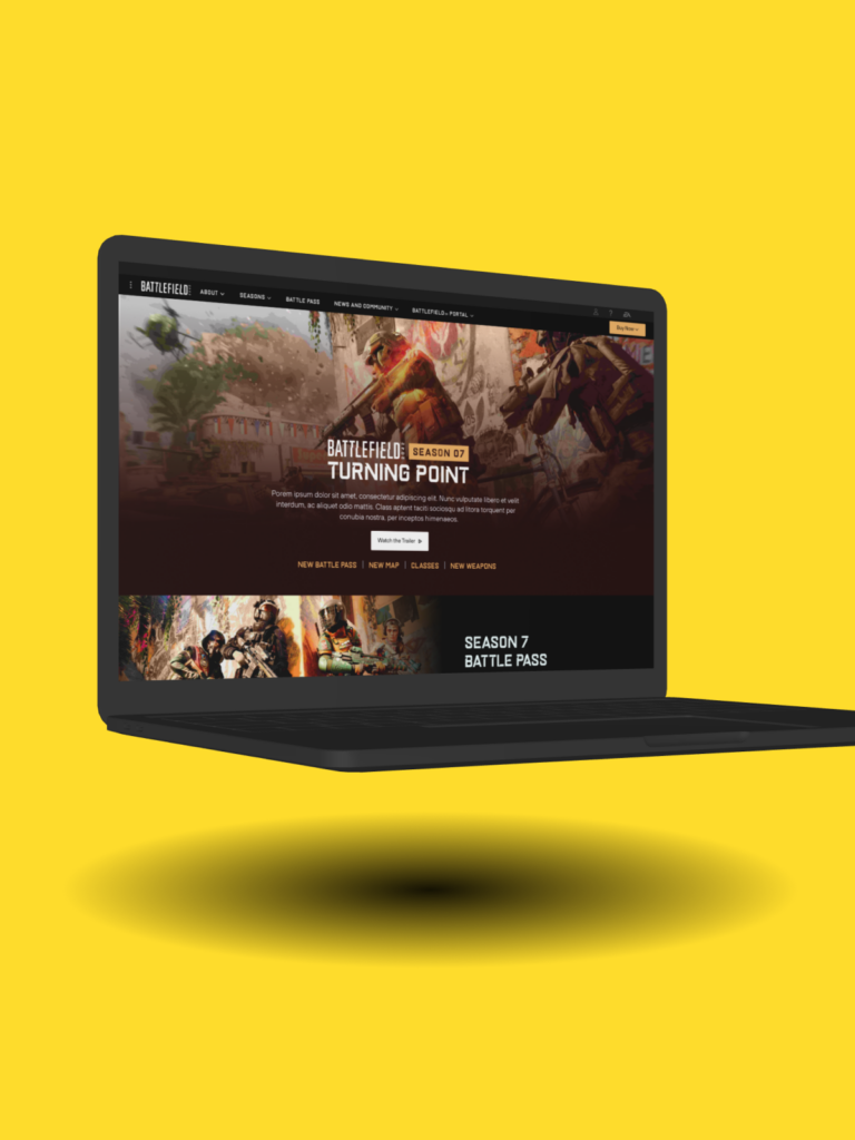 Mockup of Battlefield web design.