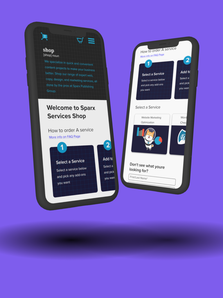 Mockup of Sparx website.